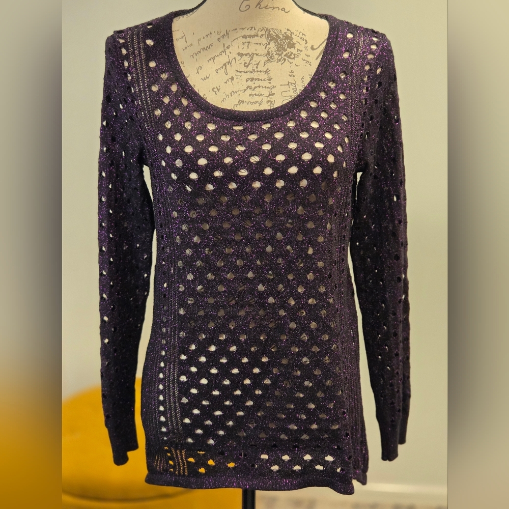 Rock & Republic Black and Purple Knit Top, Size S.
